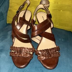 Antonio Melani Heels Strappy Open Toe Slingback Sandals Women's 8 Brown Box 3